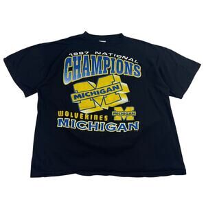 Vintage Michigan Wolverines 90s Black Big Logo Graphic Black Shirt Size XL Boxy